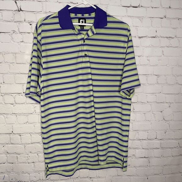 Footjoy Men's size M Medium Golf Polo Shirt Stripe Green Purple TPC Twin Cities@ - Picture 1 of 7
